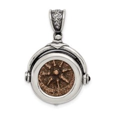 Ancient Coins Sterling Silver and Bronze Antiqued Widow's Mite Coin Pendant