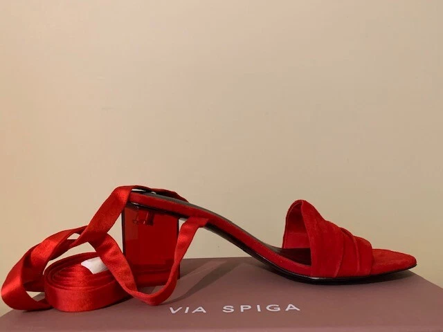 VIA SPIGA NOVA ANKLE SATIN WRAP HIGH HEEL SUEDE SANDALS SIZE US 7M