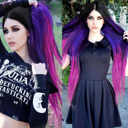 Ombre Purple wig for women long straight hair cosplay wig styled middle part USA - Afbeelding 5 van 10