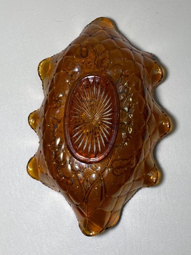 VINTAGE IMPERIAL GLASS MARIGOLD CARNIVAL PANSY PATTERN CANDY - RELISH DISH 9"x6" - Picture 6 of 8
