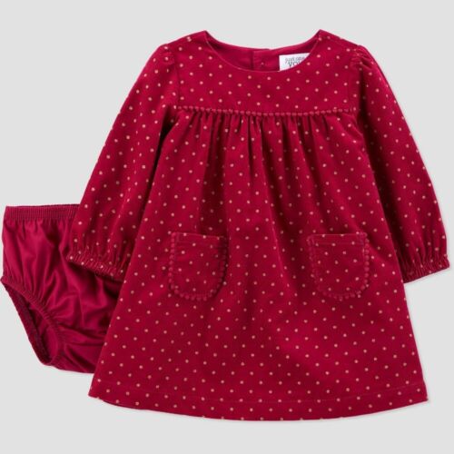 Carter's Just One You Baby Girls' Dot Corduroy Long Sleeve Dress W/ Diaper Cover - Picture 1 of 4