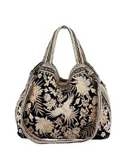 Johnny Was Othilia Black White Special Velvet Tote Bag Floral Handbag Purse NEW