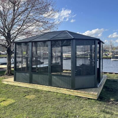 13x13FT Sunroom Octagonal Solarium Aluminum Hardtop Gazebo Sliding Door Sun Room