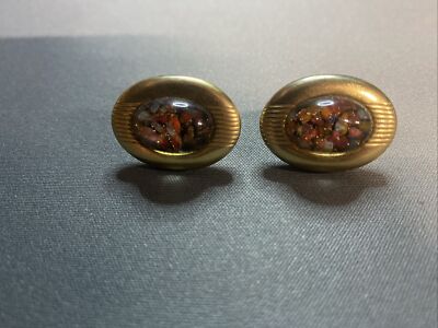 VINTAGE VENETIAN ART GLASS CABOCHON ADVENTURINE LINKS BY ANSON