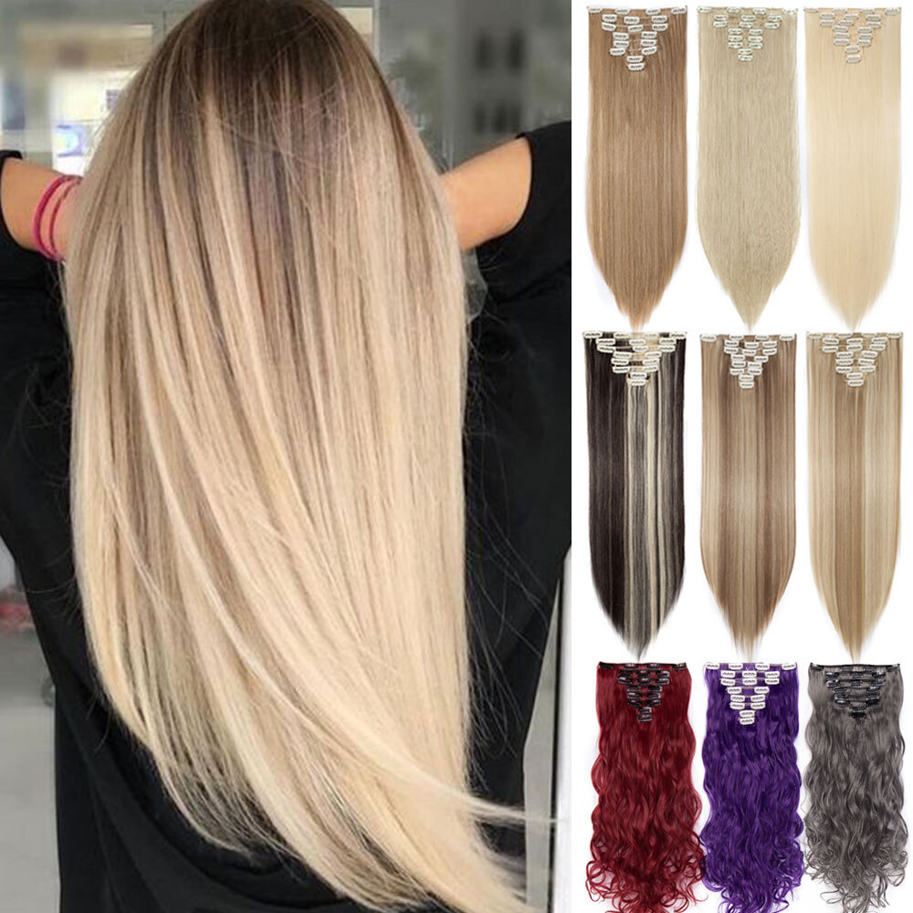 8Pcs/Set Curly Straight Full Head Clip in Hair Extension Natural