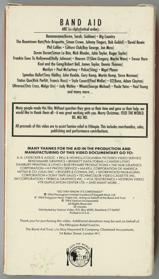 BAND AID - 'Do They Know It's Christmas?' (1984 US Documentary VHS) - Image 2 of 3