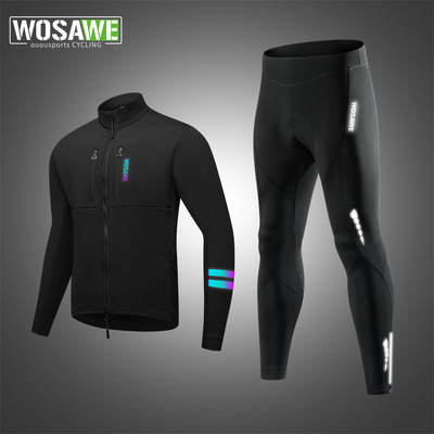 WOSAWE Men Cycling Jersey Suit Warm Fleece Jacket 3D Padded Road Cycling Tights