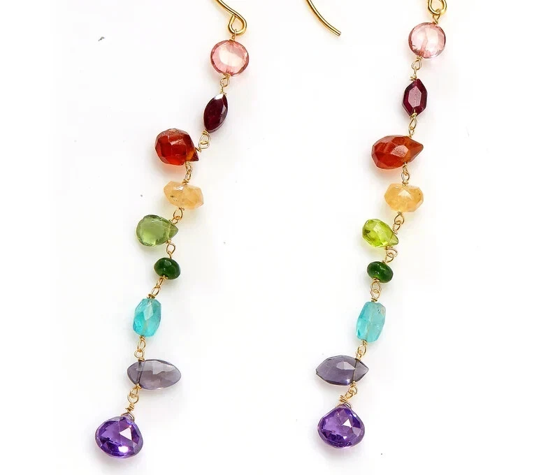 Pendientes arco iris piedras preciosas semipreciosas con piedras multicolores, granate peridoto Foto 2 de 4