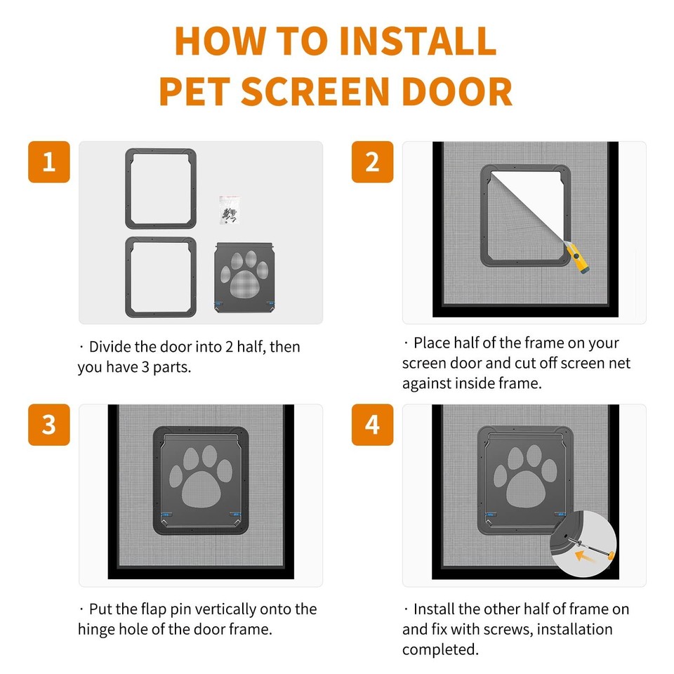 Large Dog Door for Screen Door, Easy Install Lockable Pet Screen Door