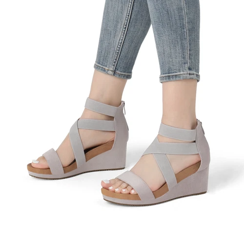 Women Casual Platform Wedge Sandals Open Toe Back Zipper Dress Shoes - Picture 16 of 28