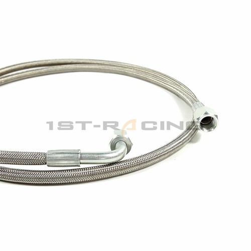 AN-4 Steel Braided Turbo Oil Feed Line 24"Length 4AN 90 Degree Straight Hose End - Picture 4 of 5