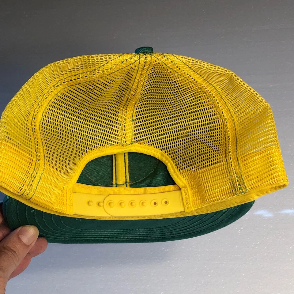De Colección Años 70 80 TOTCO CUELLO ÁSPERO Malla CAMIONERO Sombrero Amarillo Verde Snapback Gorra CUELLO ROJO  Foto 4 de 4
