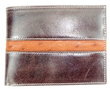 T. Marcus CALFSKIN LEATHER WALLET BIFOLD RFID Blocking Vegetable Tanned OSTRICH 