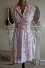 BNWOT Betsey Johnson 6 8 XS White Pink Tea Dress Button Lace Collar Small