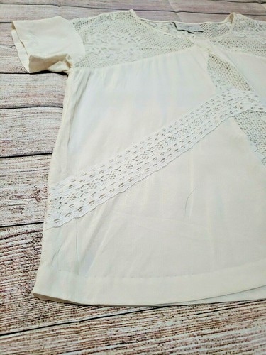 MADISON MARCUS SMALL CREAM COTTON LACE SILK SHORT SLEEVE TOP SHIRT SM - Picture 3 of 7