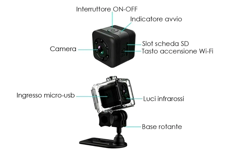 Mini Telecamera Spia WiFi Sports Camera Nascosta Spy Cam FULL HD Wireless 360° - Immagine 4 di 4