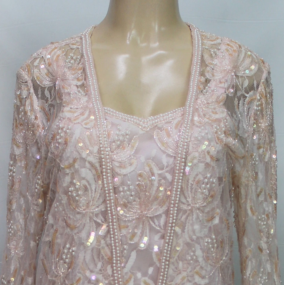 Vestido Floral Vintage Rosa Pálido Con Cuentas Lentejuelas Talla S Foto 3 de 4