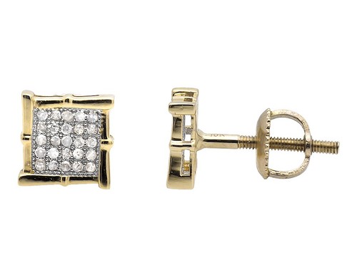 10K Gelbgold Quadrat Drachen Vintage Holzähnlicher Rahmen Diamant Ohrstecker 1/4ct. - Bild 4 von 5