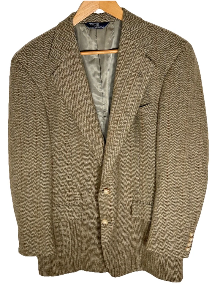 Ralph Lauren Men  Polo Soft Tailored brown  Herringbone jacket  42 R silk & wool - Image 2 of 4