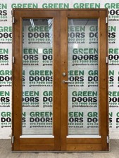 WOODEN TIMBER FRENCH DOORS IN FRAME GLAZED WOOD EXTERIOR EXTERNAL RATIONEL USED