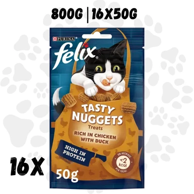 PURINA FELIX 16 x Felix Tasty Nuggets Cat Treats Chicken & Duck 50g | High Protein Low Ca