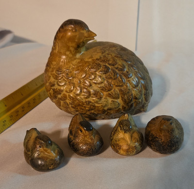 Ceramic Quail Figurine Set - 1 Large, 4 Small Decorative Collectible Vintage 