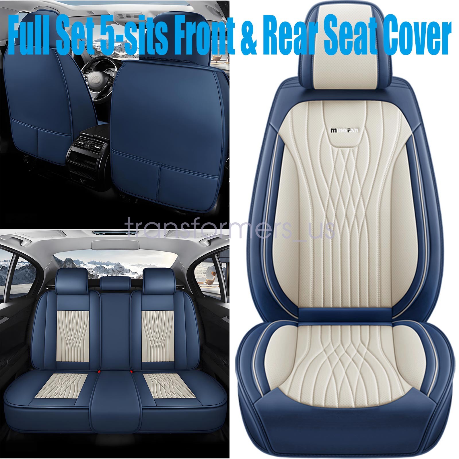 Car Seat Cover Full Set Front+Rear 5 Seats Fits Acura TLX RDX MDX ILX TSX Blue