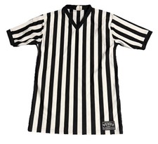 VKM Venus VTG Made In USA Referee Black  White Striped Short Sleeve V Neck M