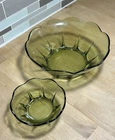 Vintage 1960-70’s Anchor Hocking Swedish Modern Avocado Green Chip Dip Bowl Set