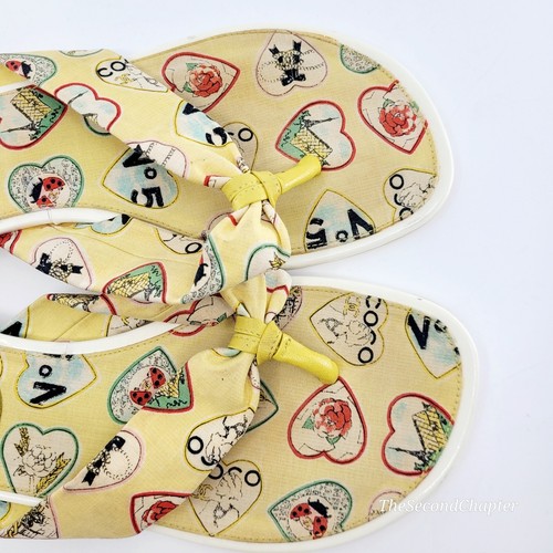 CHANEL Vintage 2006 Y2k Thong Flip Flops Sandals 37 7 Yellow Valentine Hearts - Picture 7 of 12