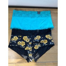 Torrid Brief Panties Cotton Lace Trim Lot NEW Black Floral/Aqua  Size 2 18/20 