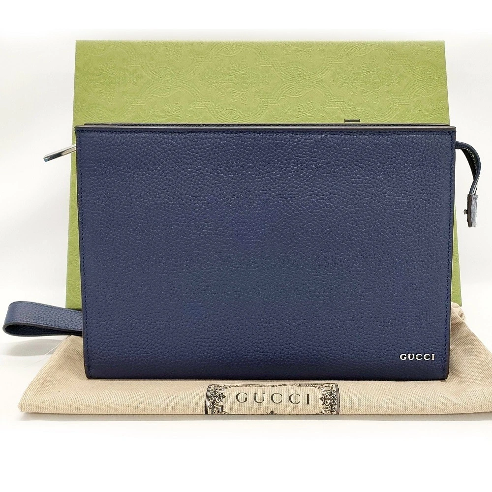 Petite pochette logo GUCCI deuxième sac cuir marine argent quincaillerie 771155 fabriqué