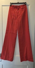 Vintage 70s Womens Polyester Wide Leg Flare Pants High Waist Red 24 Waist