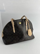 Coach Brown Logo Satchel Bag Gold Hardware Zip Closure Top Handle Women