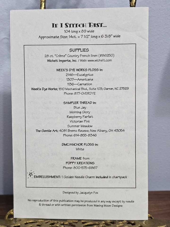 Waxing Moon Designs If I Stitch Fast... Cross Stitch Pattern and Charm #046 - Image 2 of 3