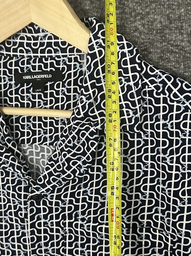 Karl Lagerfeld Paris Mens Shirt L Black White Geometric Print Short Sleeve - Picture 6 of 8