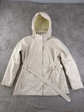 North Face Jacket Womens XL White HyVent Belted Hooded Waterproof Rain Coat