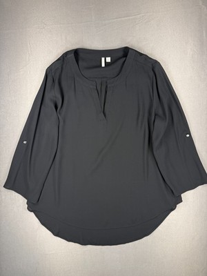 C EST 1946 Women's XL Black Lightweight Rolled 3/4 Sleeve Top