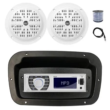 Pyle Marine Receiver,Adapter,Spa Bezel, Antenna,Wire, 2x 4'' 100W White Speakers