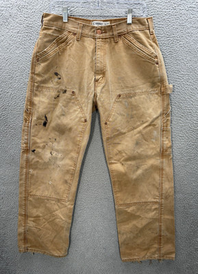 Vintage Levi Strauss Signature Pants Mens 34x30 Tan Canvas Carpenter Double Knee