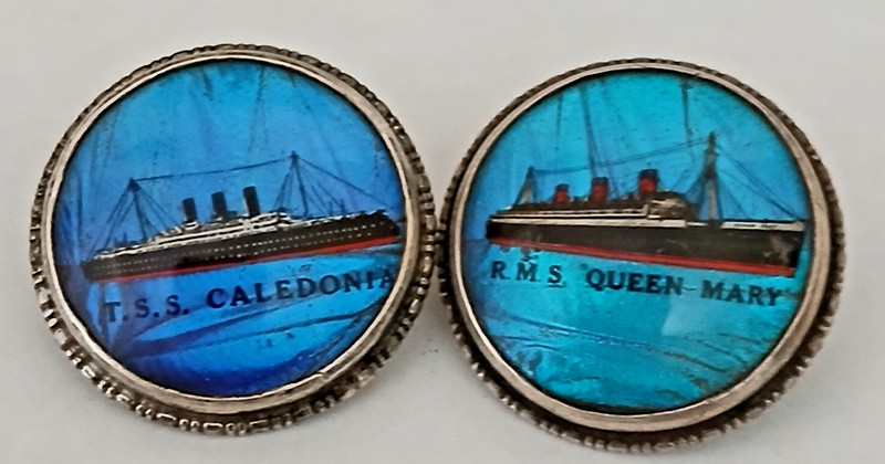 2 VINTAGE STERLING SILVER BUTTERFLY WING PINS QUEEN MARY & CALEDONIA (SCOTSTOUN)