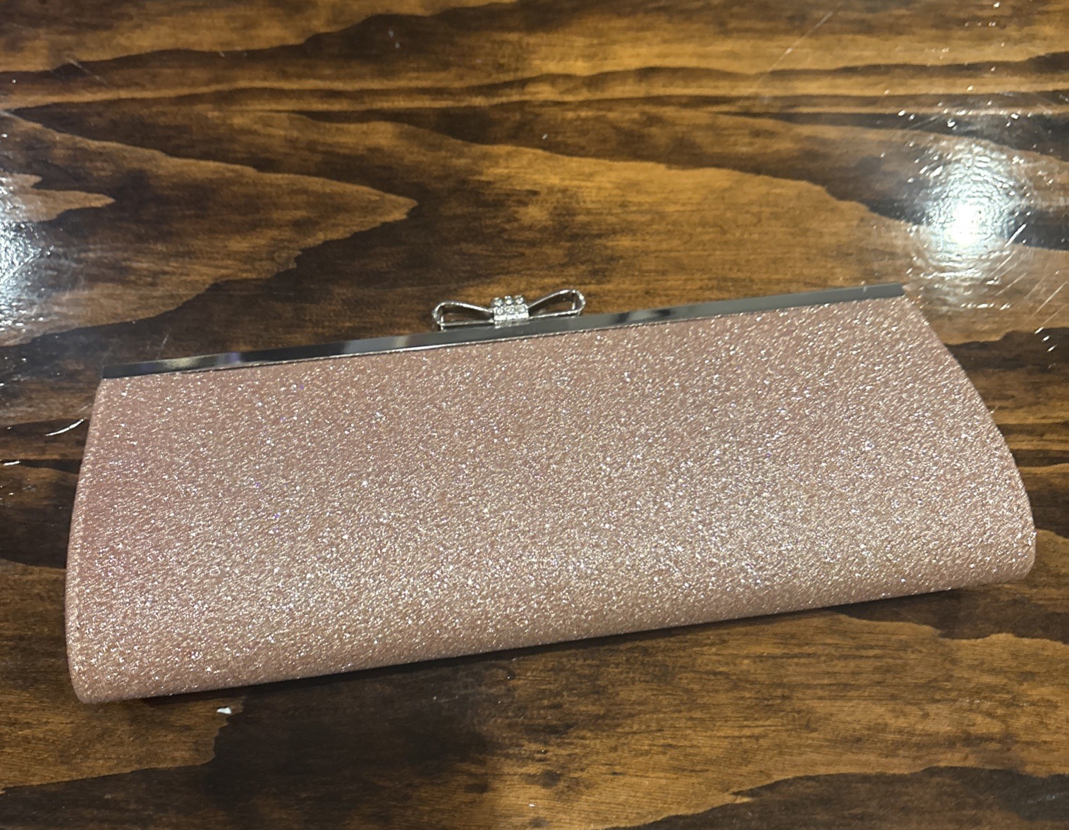 INC International Concepts Pink Sparkle Clutch Bag Rhinestone Bow Clasp