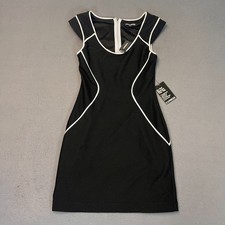 Express Black Bodycon Mini Dress Womens Sz 2 Full Zip White Piping Date Club NWI