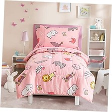 4 Pieces Toddler Bedding Set, Elephant Lion Animals Standard Todder Bed Pink