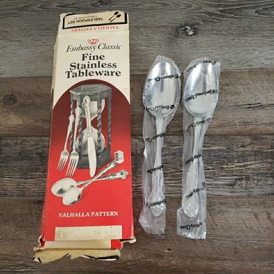 Easterling Embassy Classic Valhalla Stainless 2 Table Serving Spoons Japan VTG