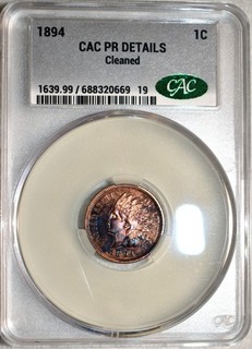 CACG Proof 1894 Indian Head Cent Strongly Mirrored Entry Level Proof.