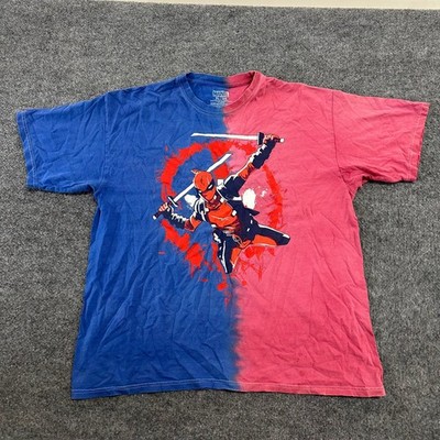 Marvel T-Shirt Mens Size XL Blue Red Split Dip Dye Deadpool Graphic Short Sleeve