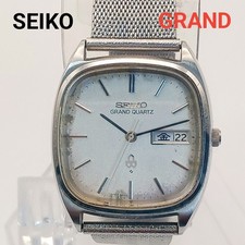 SEIKO Grand Quartz 4843-5011 Square Silver Dial Day-Date Men's Vintage Watch