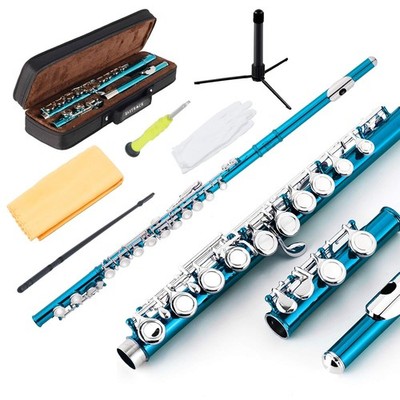 Closed Hole Nickel Flute C 16 Key Beginner Student Flute for Kids and Students