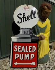 Shell Sealed Pump Sign, Shell Porcelain Metal Advertising, Gas Station Oil E